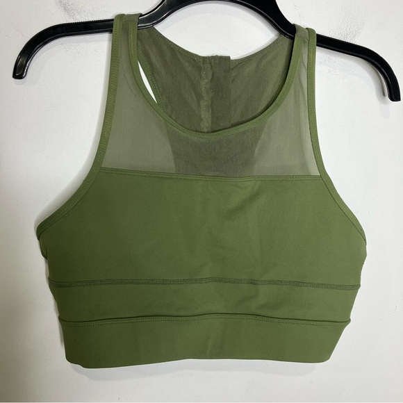 ZYIA active all star bra zip up back mesh olive green women’s size large - Picture 3 of 9